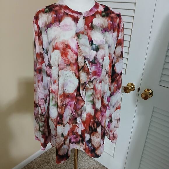 NYDJ Not your Daughters Jeans XL Abstract Floral Long-Sleeved blouse ruffle - Picture 5 of 16